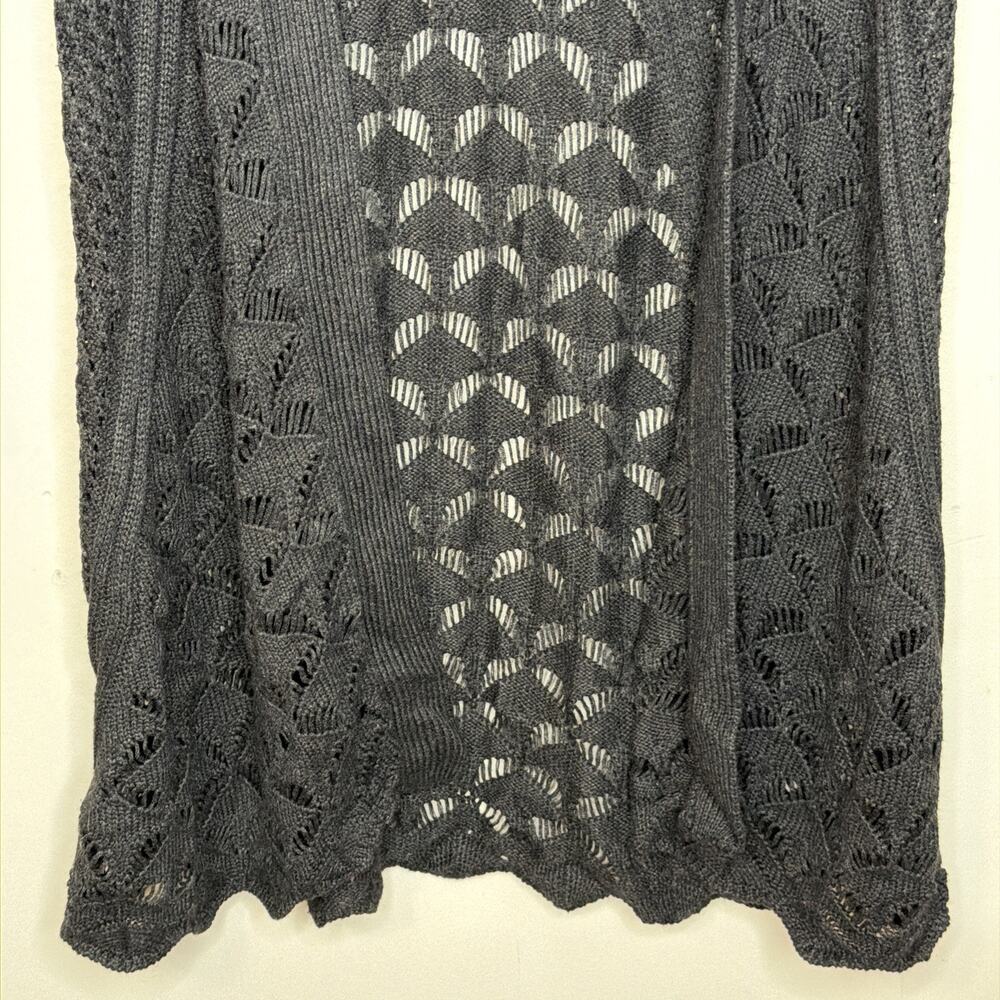 BELLDINI Women's size LARGE Open Front Sweater Cardigan Eyelet Knit Dark GRAY - Picture 7 of 15
